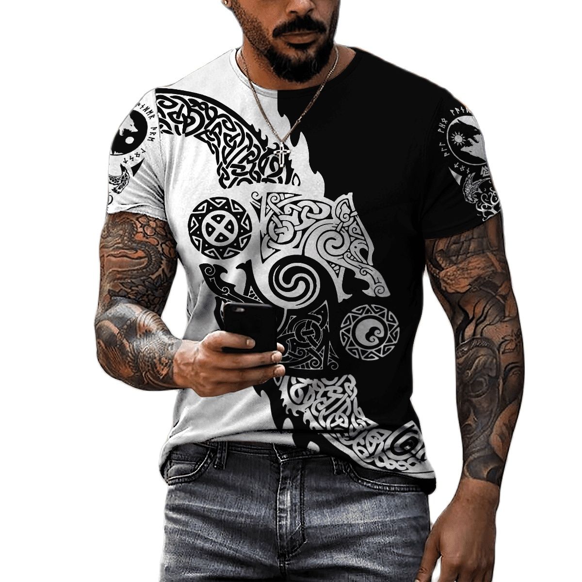 Männer Vikings Symbol Retro Vintage 3D T-Shirt Rundhals Unisex  Streetwear
