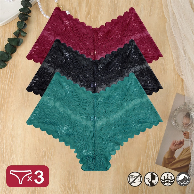 Damen 3-er Pack Hipster Spitze Unterwäsche Tanga Höschen Sexy Schlüpfer Slip Panties