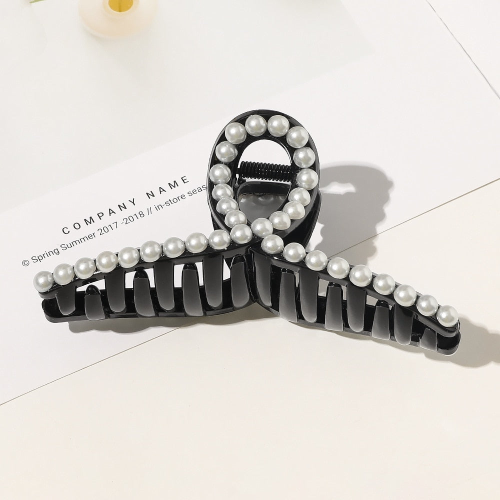 Damen Groß Perlen Haar Klauen Elegant Acryl Haarspange Hyperbole Haarklammer Neu
