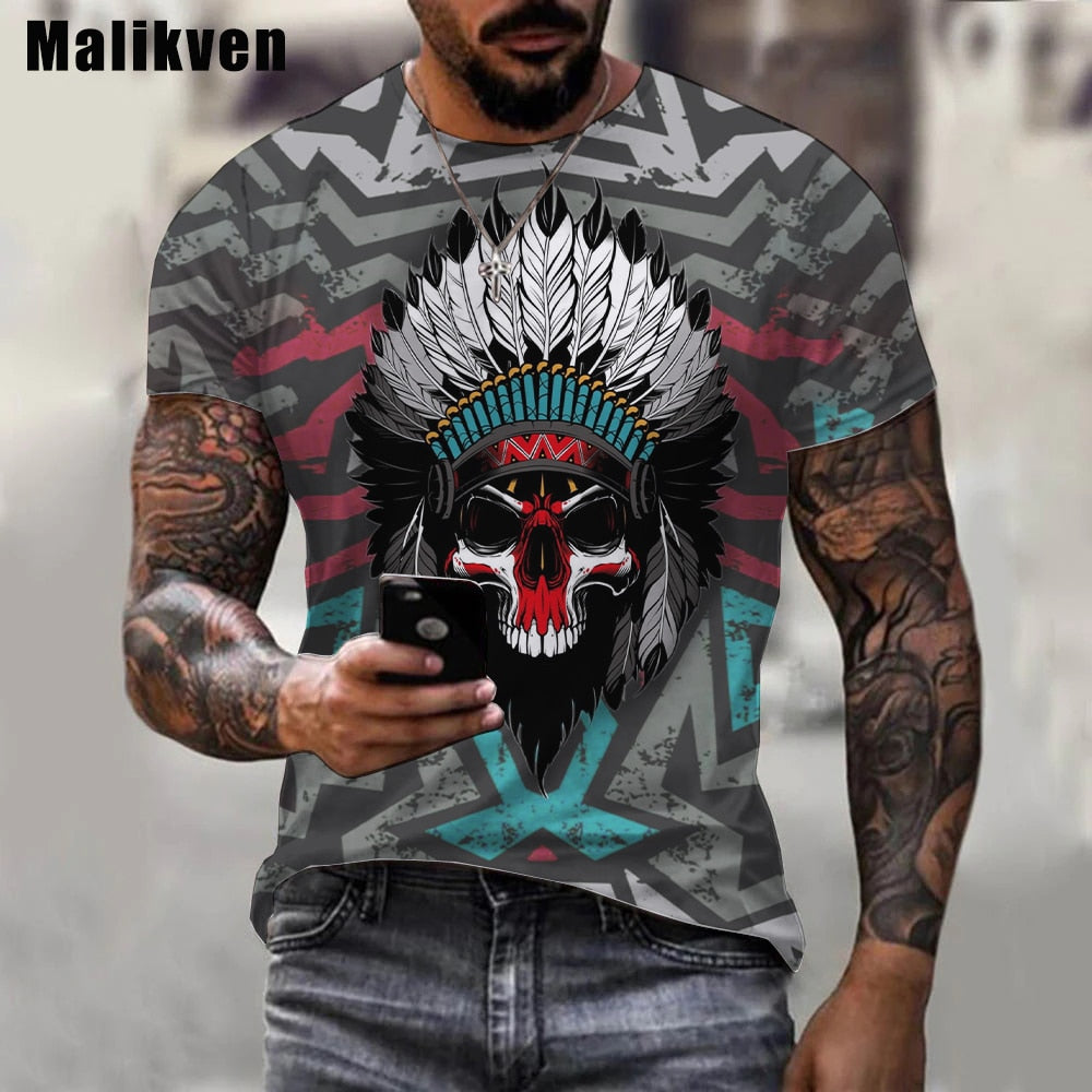 Herren Indianer 3D T-Shirt Rundhals Unisex Sommer Streetwear