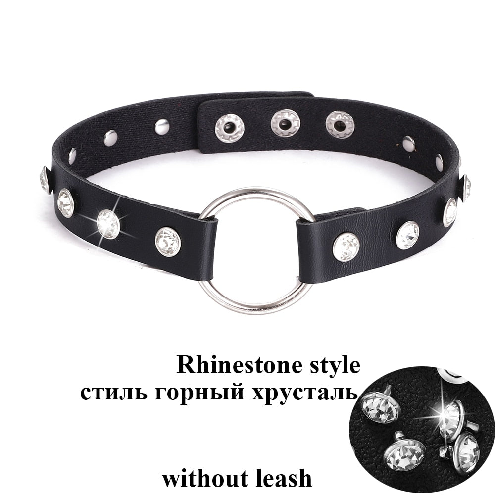 Frauen Sexy Punk Leder Dessous Halsband O-Ring Gürtelschnalle Halskette