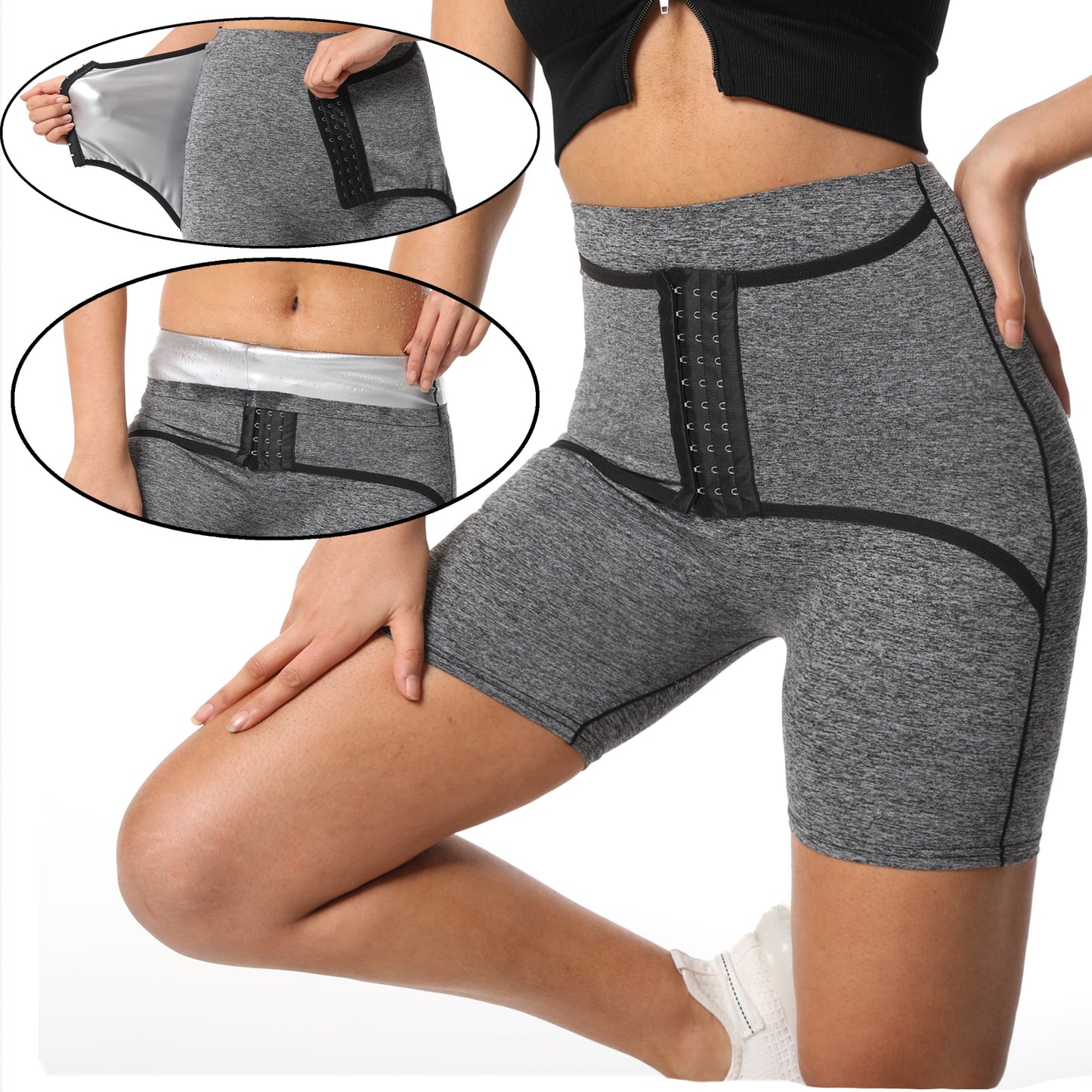 Damen Neopren Sauna Hose Schwitzhose Yogahose Thermoeffekt Abnehmen Hose Leggins