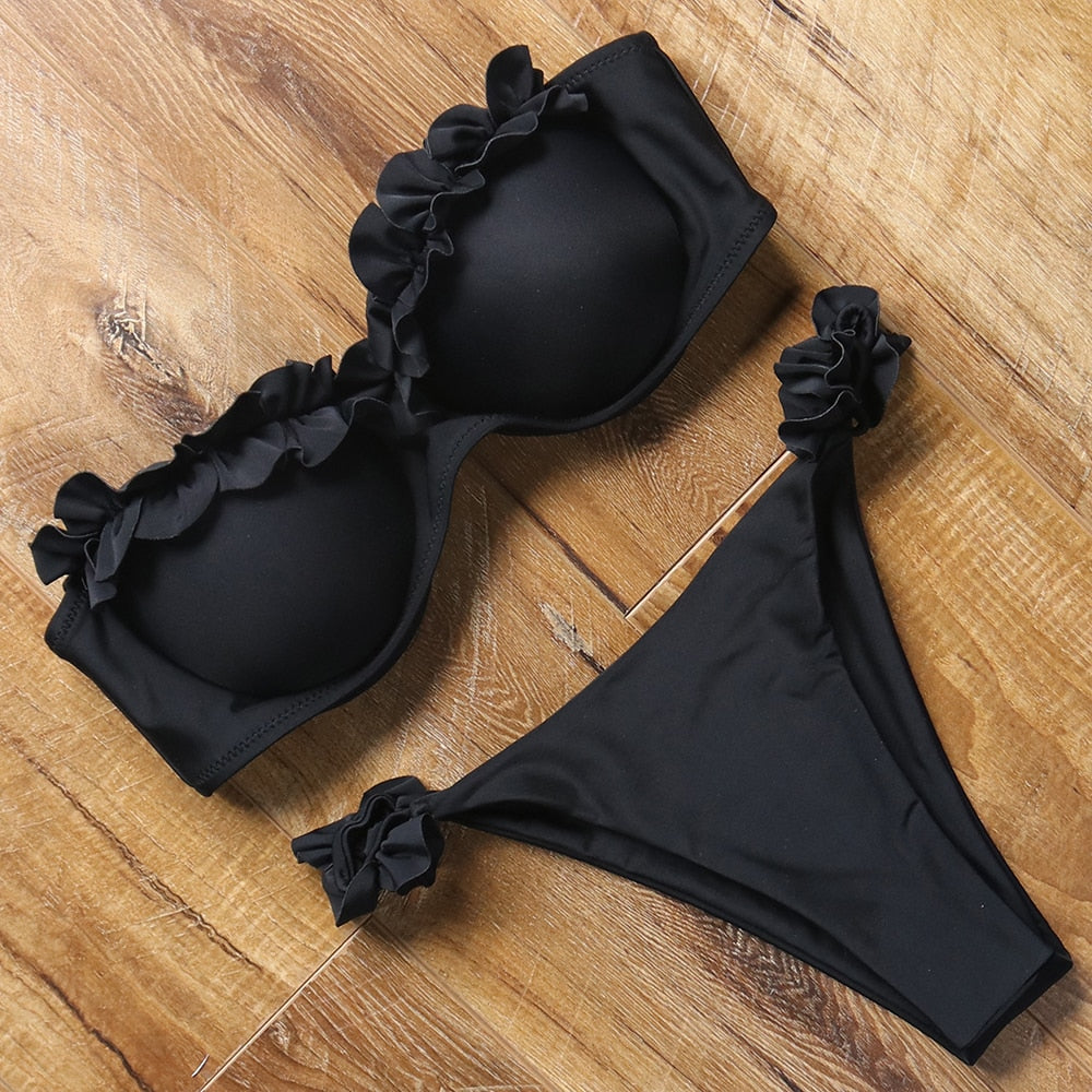 Damen Push Up Bikini Set BH Gepolstert Brasilianischer Badeanzug Bademode Strand Bademode