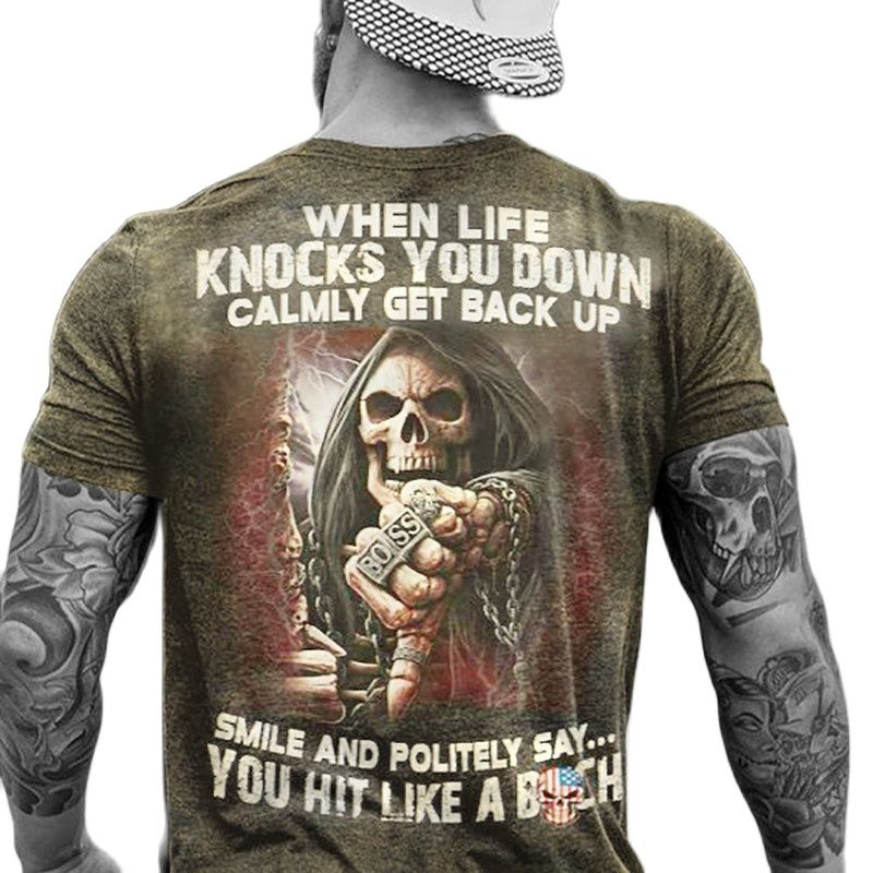 Fashion Herren Vikings Horror Skull 3D T-Shirt Rundhals Unisex Sommer Streetwear