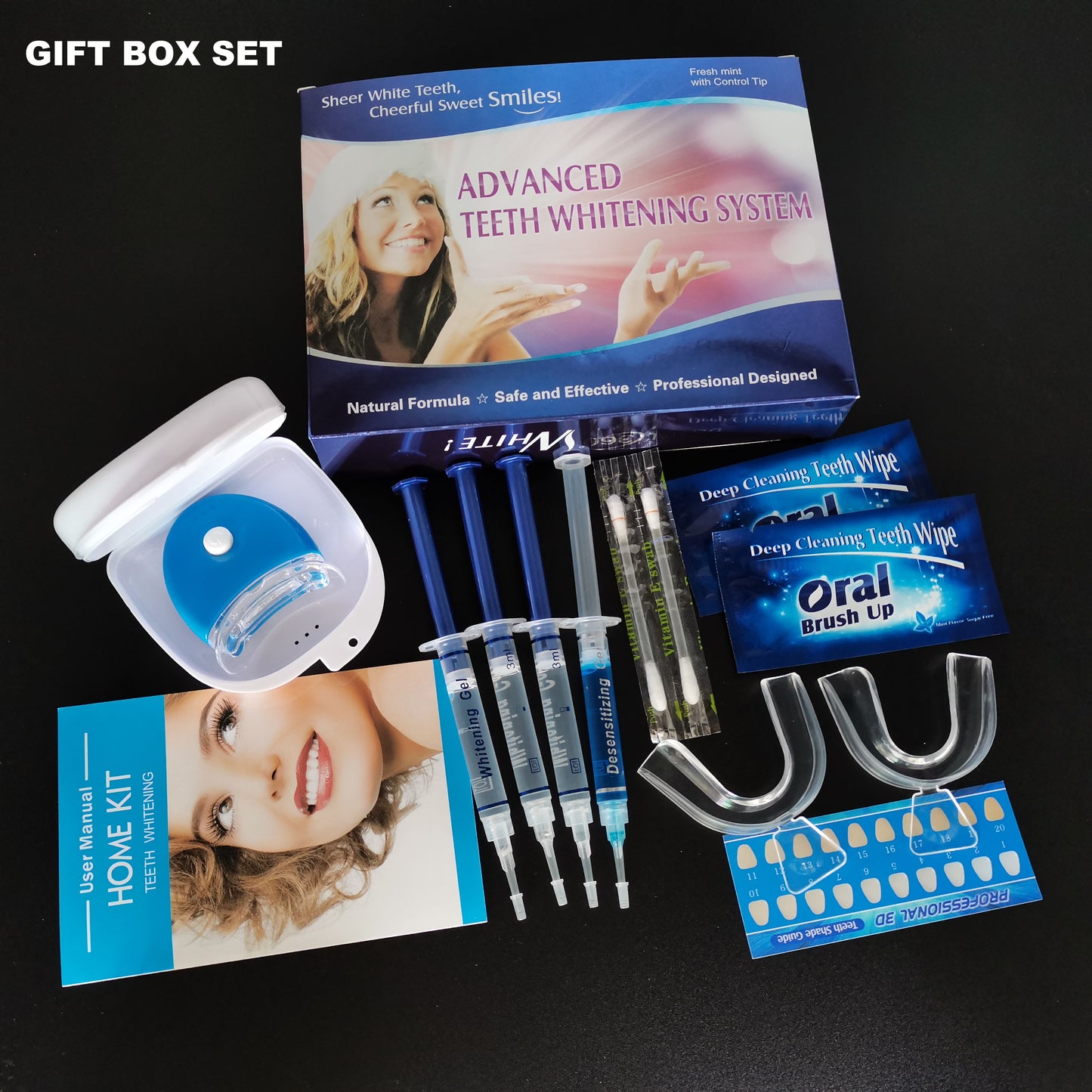 Professionelle Zahnaufhellung mit Gel Teethwhitening Kit, UV-LED bleaching Set