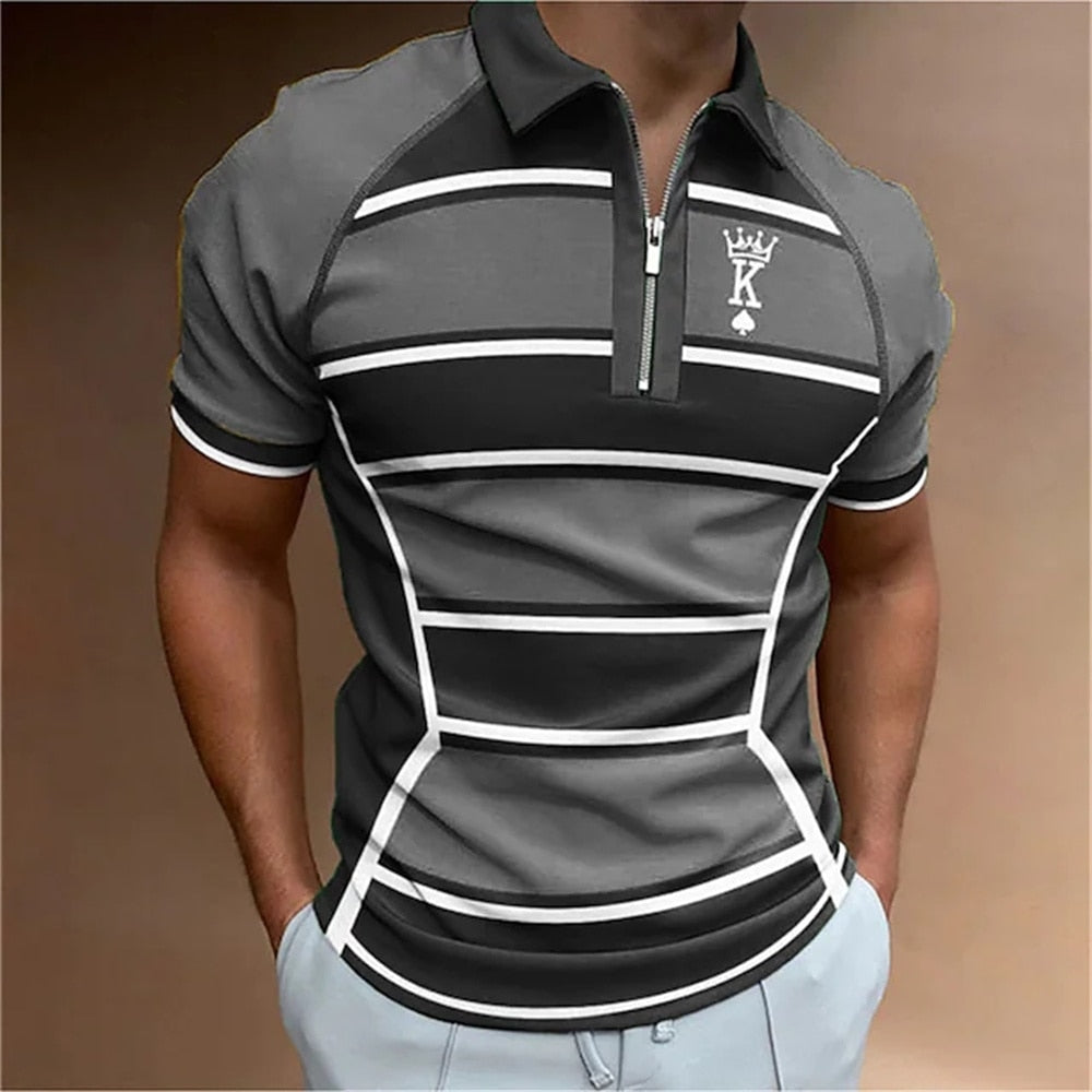 Herren Poloshirt POLO Shirt Zip Kontrast Kragen Kurzarm Slim Fit Hemd Polohemd