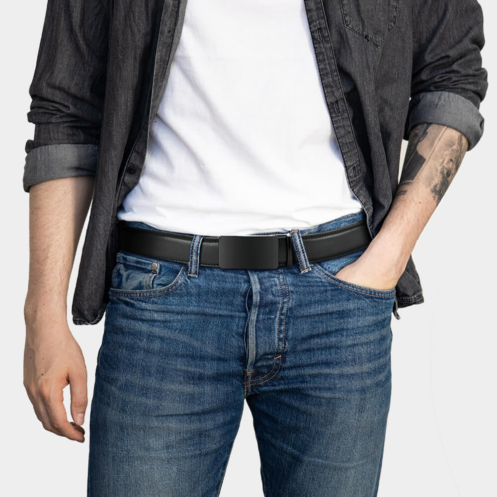 Neue Herren Gürtel Automatik Eckig Schnalle Schwarz Herrengürtel Luxusgürtel