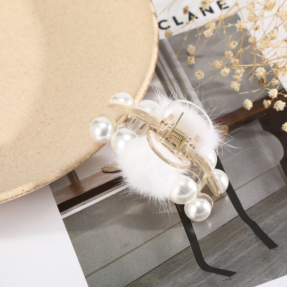 Damen Groß Perlen Haar Klauen Elegant Acryl Haarspange Hyperbole Haarklammer Neu