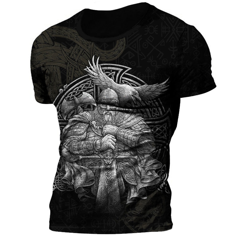 Herren Viking Tattoo 3D T-Shirt Rundhals Unisex Sommer Streetwear