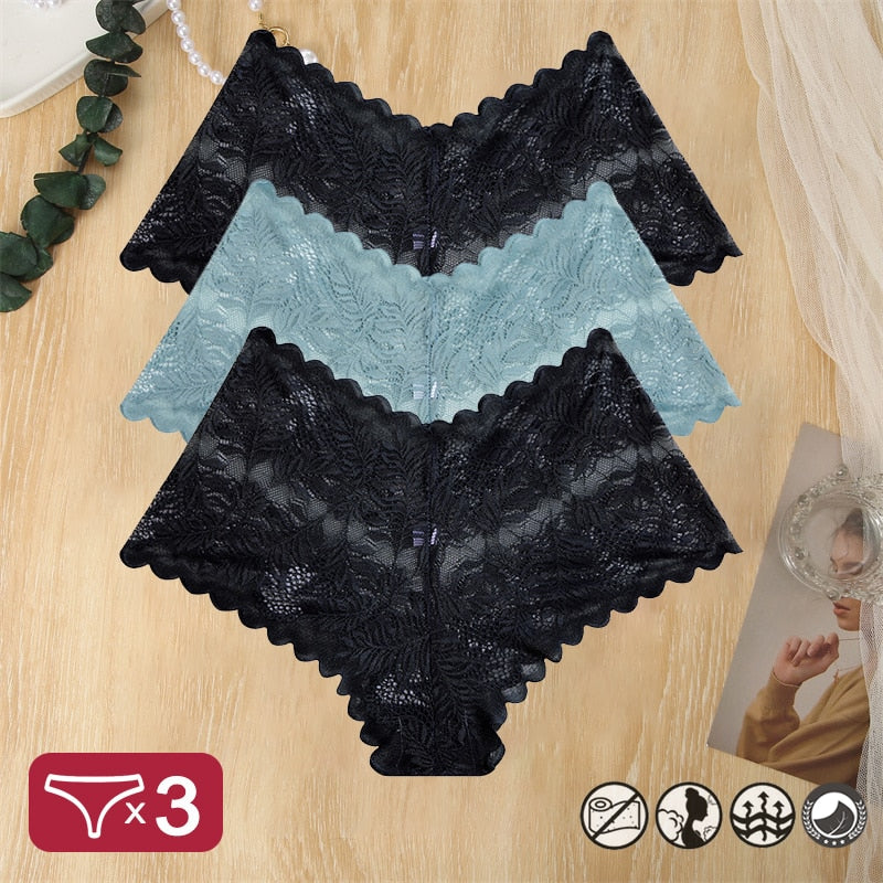 Damen 3-er Pack Hipster Spitze Unterwäsche Tanga Höschen Sexy Schlüpfer Slip Panties