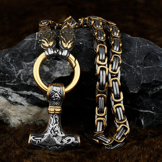 Thors Hammer Mjölnir Edelstahl Halskette Königskette silber gold Wikingerschmuck