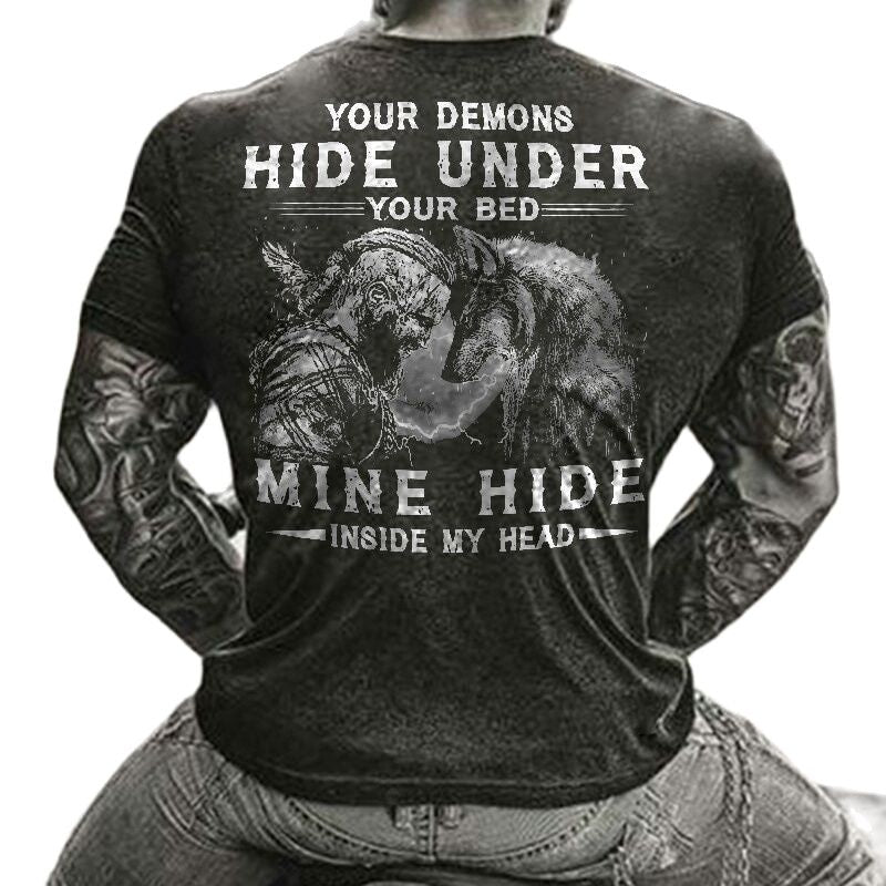 Fashion Herren Vikings Horror Skull 3D T-Shirt Rundhals Unisex Sommer Streetwear