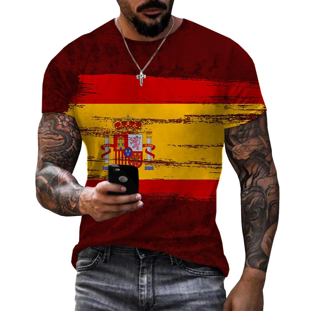 Herren Spanien Spain 3D T-Shirt Rundhals Unisex Sommer Streetwear