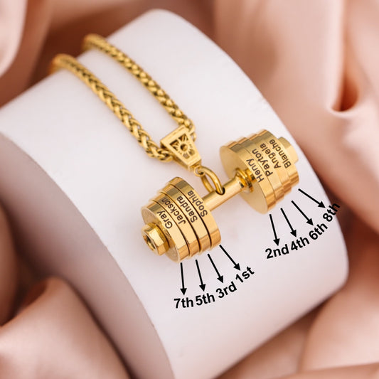 Halskette + Anhänger Edelstahl Hantel Scheibe Gewicht Fitness Gym Bodybuilding Schmuck Geschenk