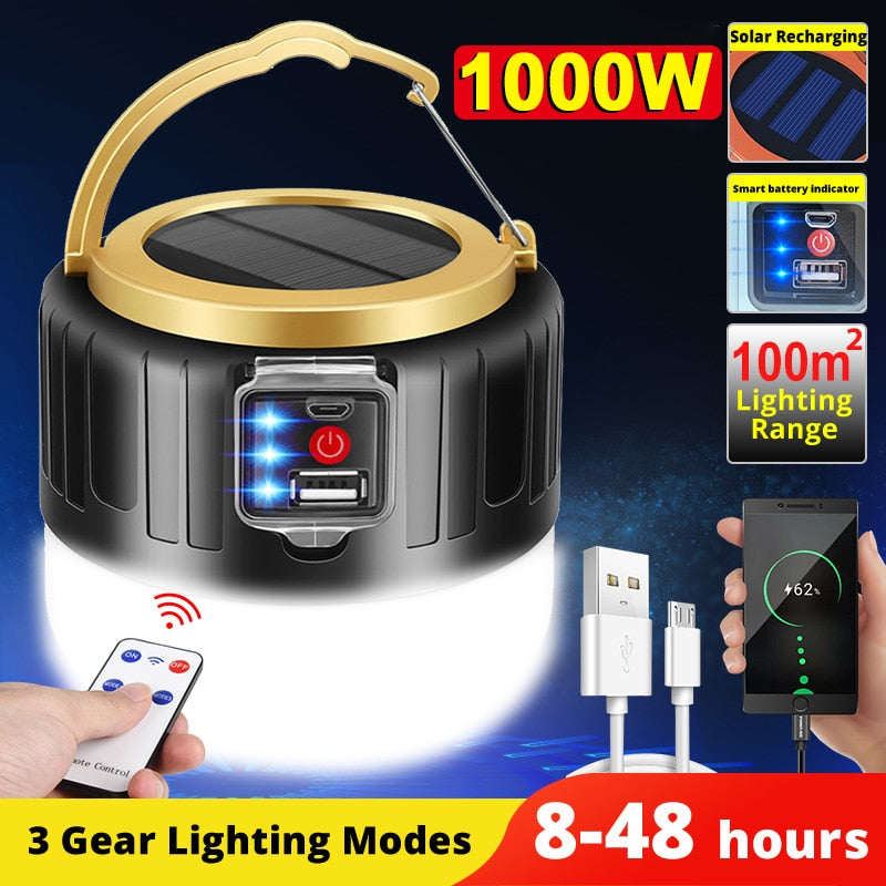 LED Solarleuchte Outdoor Camping Licht USB Aufladbar Laterne Akku Zelt Lampe