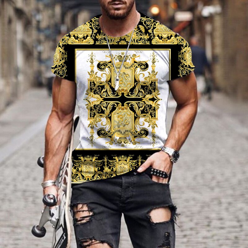 Herren Fashion Barock Stil 3D T-Shirt Rundhals Unisex Sommer Streetwear