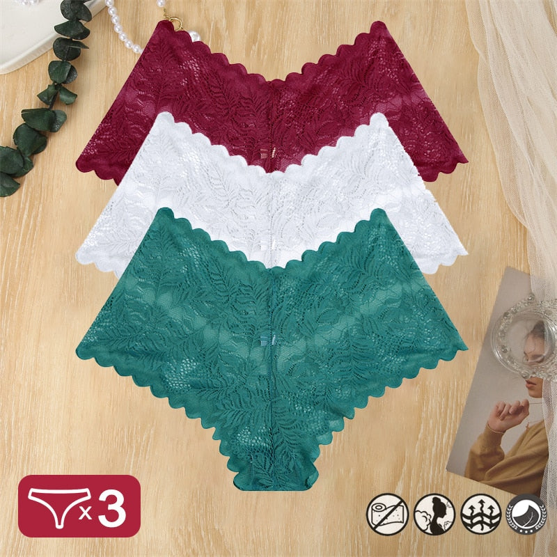 Damen 3-er Pack Hipster Spitze Unterwäsche Tanga Höschen Sexy Schlüpfer Slip Panties