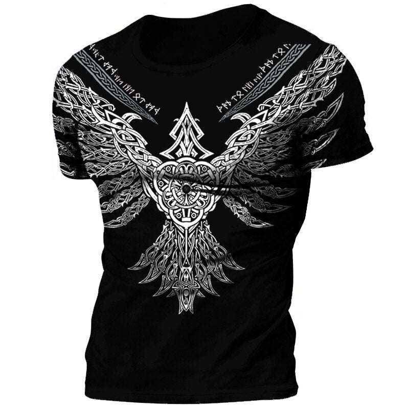 Herren Viking Tattoo 3D T-Shirt Rundhals Unisex Sommer Streetwear