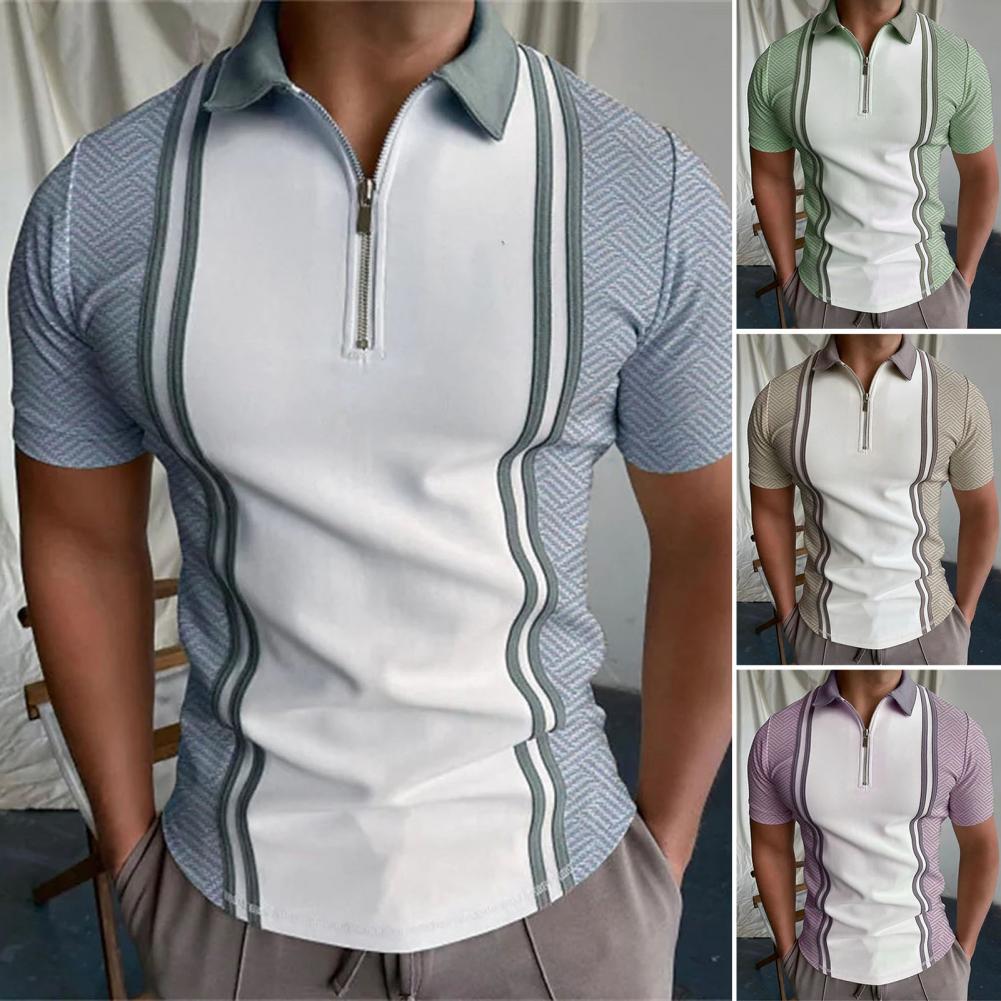 Herren Poloshirt Kontrast Kragen Polo Kurzarm Slim Fit Hemd Polohemd T-Shirt NEU