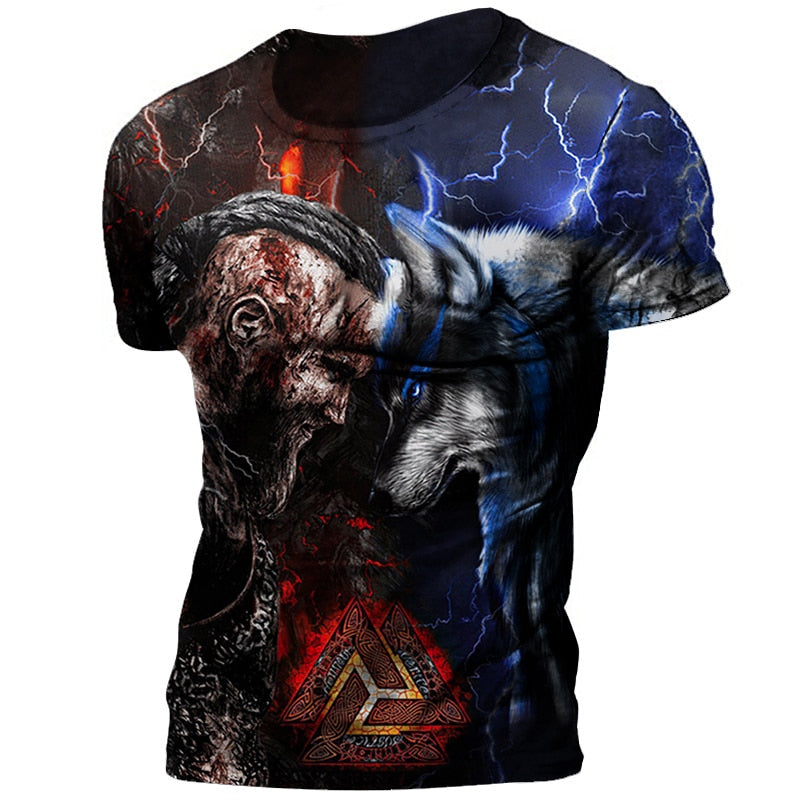 Vikings Herren Tattoo 3D T-Shirt Rundhals Unisex Sommer Streetwear