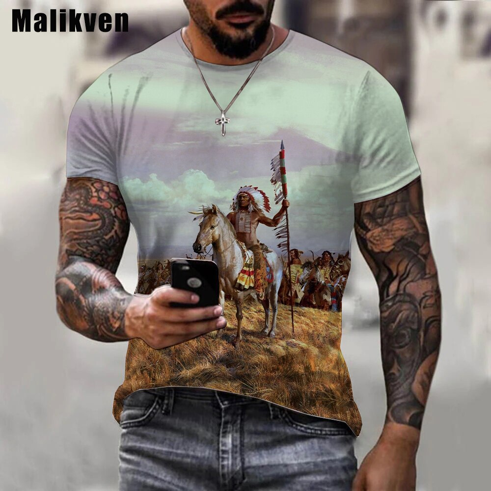 Herren Indianer 3D T-Shirt Rundhals Unisex Sommer Streetwear