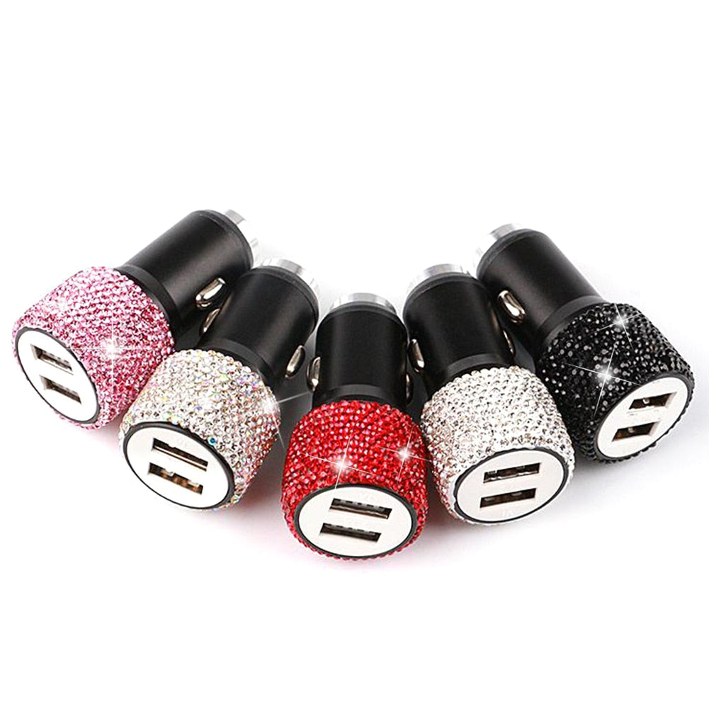 Dual USB Auto Zigarettenanzünder Auto Ladegerät Adapter Strass Kristall Ladegerät USB Stecker Bling Auto Zubehör für iPhone Xiaomi