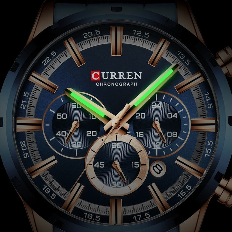 Herren Armbanduhr Silber Schwarz Edelstahl Fashion Luxus Chronograph  Business