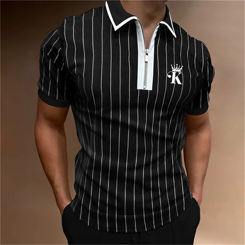 Herren Poloshirt POLO Shirt Zip Kontrast Kragen Kurzarm Slim Fit Hemd Polohemd