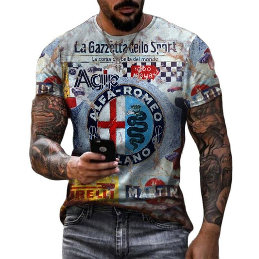 Fashion Herren Vintage Motorsport 3D T-Shirt Rundhals Unisex Sommer Streetwear