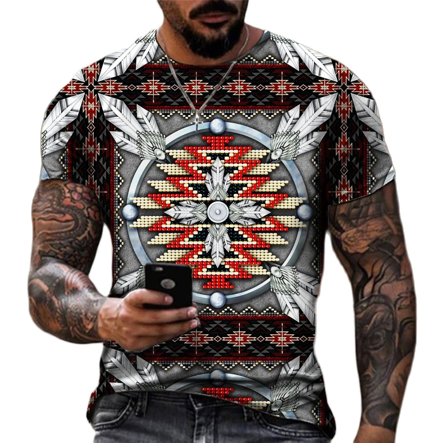 Herren Fashion Indian Stil 3D T-Shirt Rundhals Unisex Sommer Streetwear