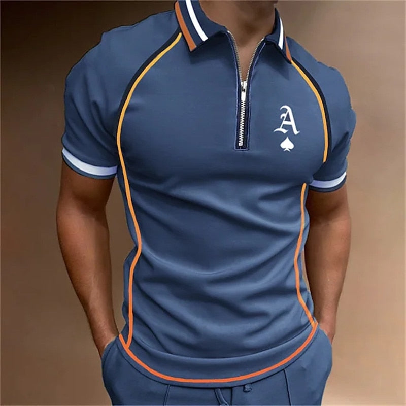 Herren Poloshirt POLO Shirt Zip Kontrast Kragen Kurzarm Slim Fit Hemd Polohemd