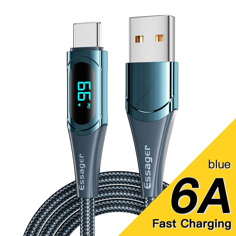 USB C Ladekabel 2M PD 100W 5A LED Anzeige Schnell Kabel Für Macbook Samsung