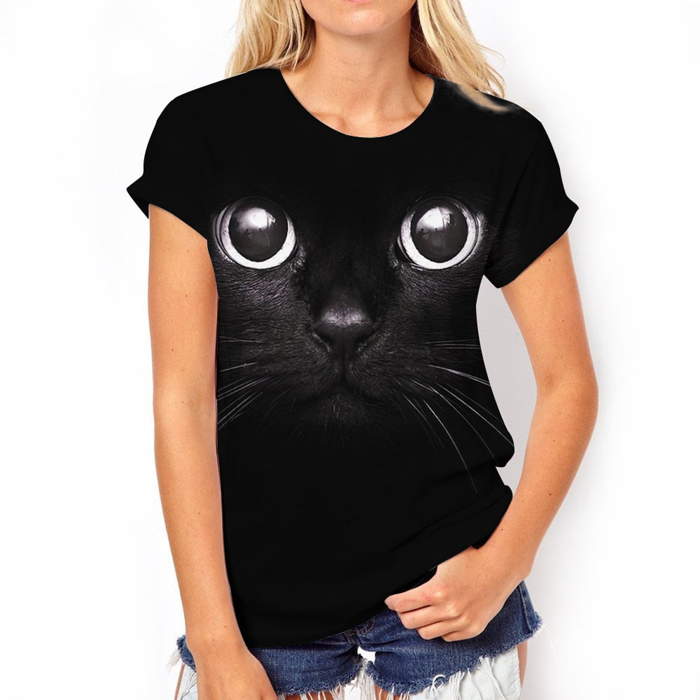 Damen Sommer Top 3D Katzen T-Shirt Rundhals Streetwear lockeres Damentop