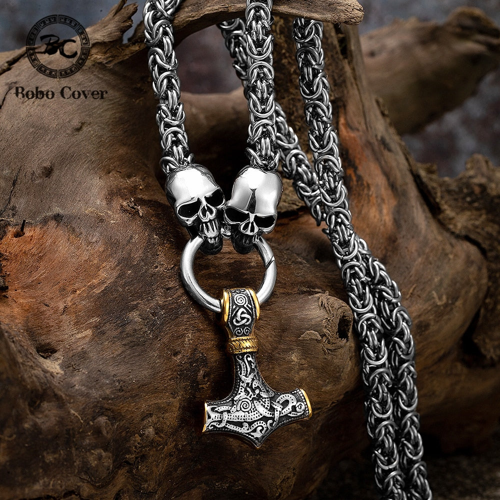 Thors Hammer Edelstahl Halskette Skull Königskette Wikingerschmuck Nordische Mythologie
