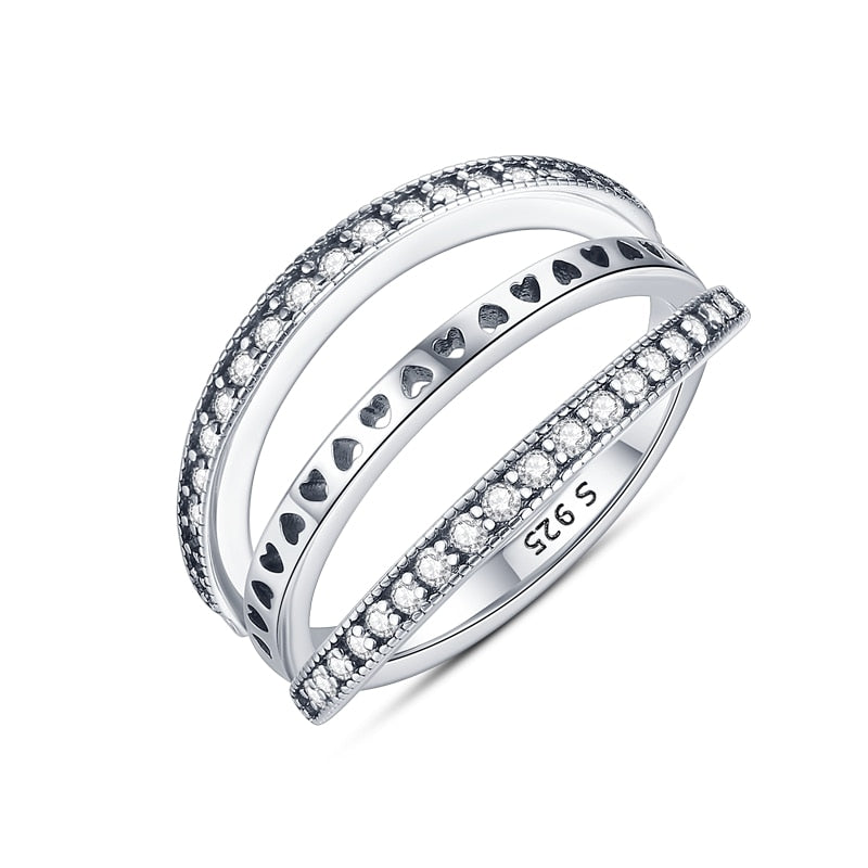 Massiv Sterling Silber 925er Ring filigran Fashion Damenring mit 3A Zirkonia