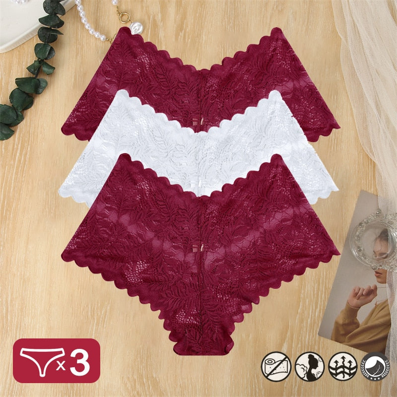 Damen 3-er Pack Hipster Spitze Unterwäsche Tanga Höschen Sexy Schlüpfer Slip Panties