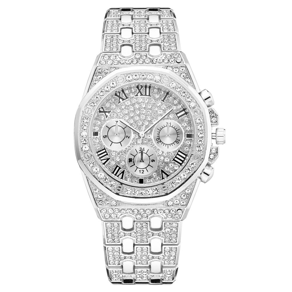 Herren Armbanduhr Silber Schwarz Edelstahl Quarzuhr Luxus Chronograph Business
