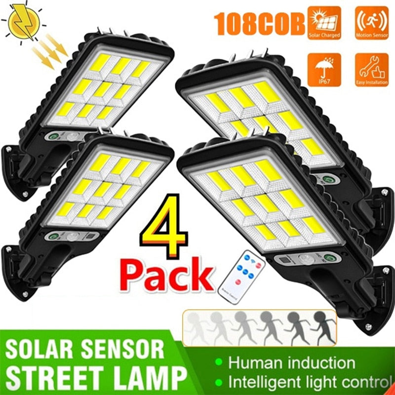 108 LED Fluter Solarleuchte Solarlampe Bewegungsmelder 3 modi Außen Strahler mit Fernbedienung