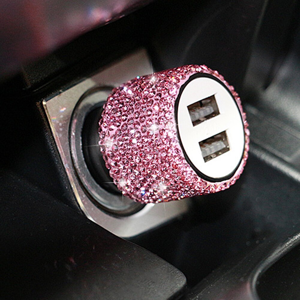 Dual USB Auto Zigarettenanzünder Auto Ladegerät Adapter Strass Kristall Ladegerät USB Stecker Bling Auto Zubehör für iPhone Xiaomi