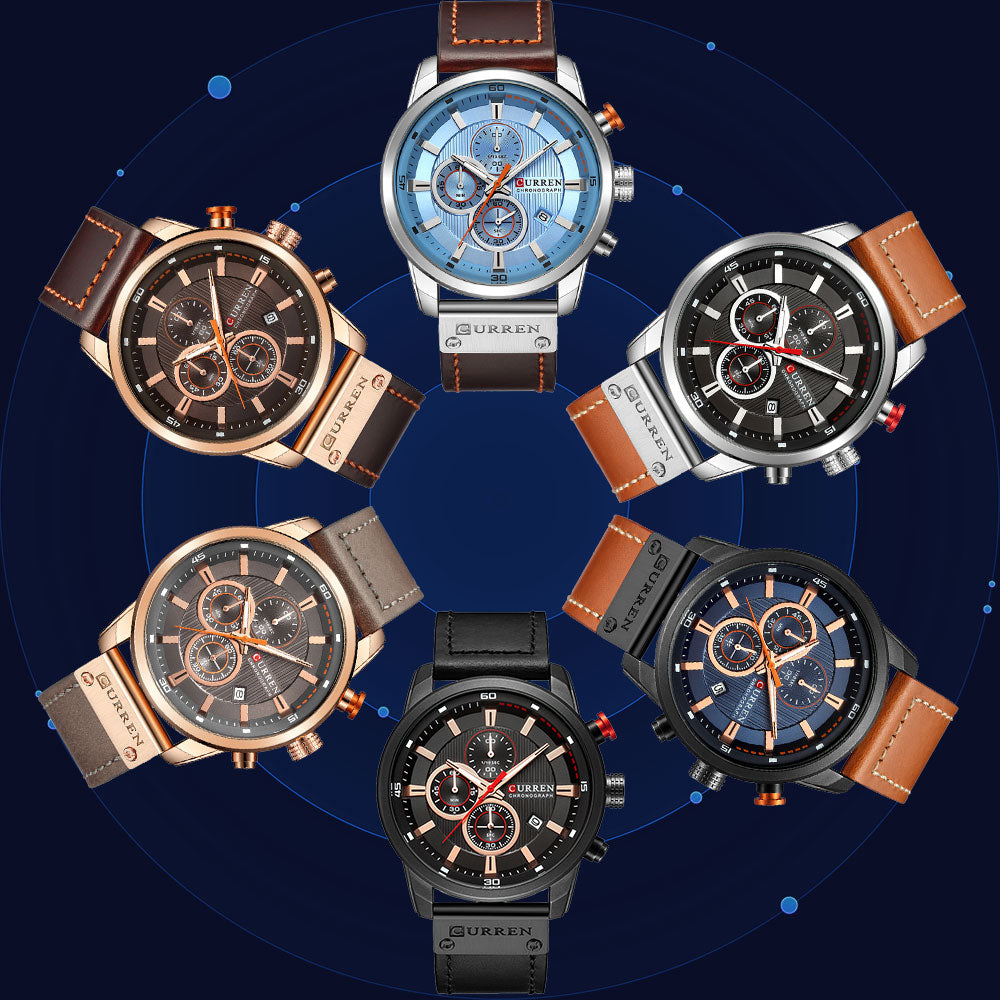 Herren Armbanduhr Silber Schwarz Edelstahl Fashion Luxus Chronograph  Business