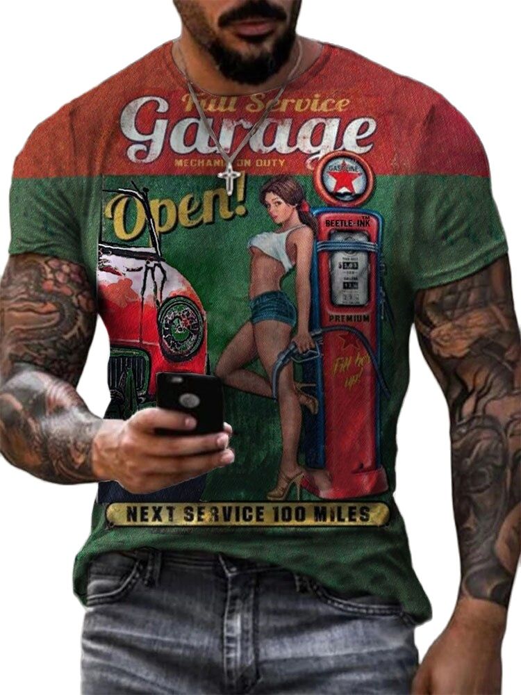 Fashion Herren Vintage Motorsport 3D T-Shirt Rundhals Unisex Sommer Streetwear