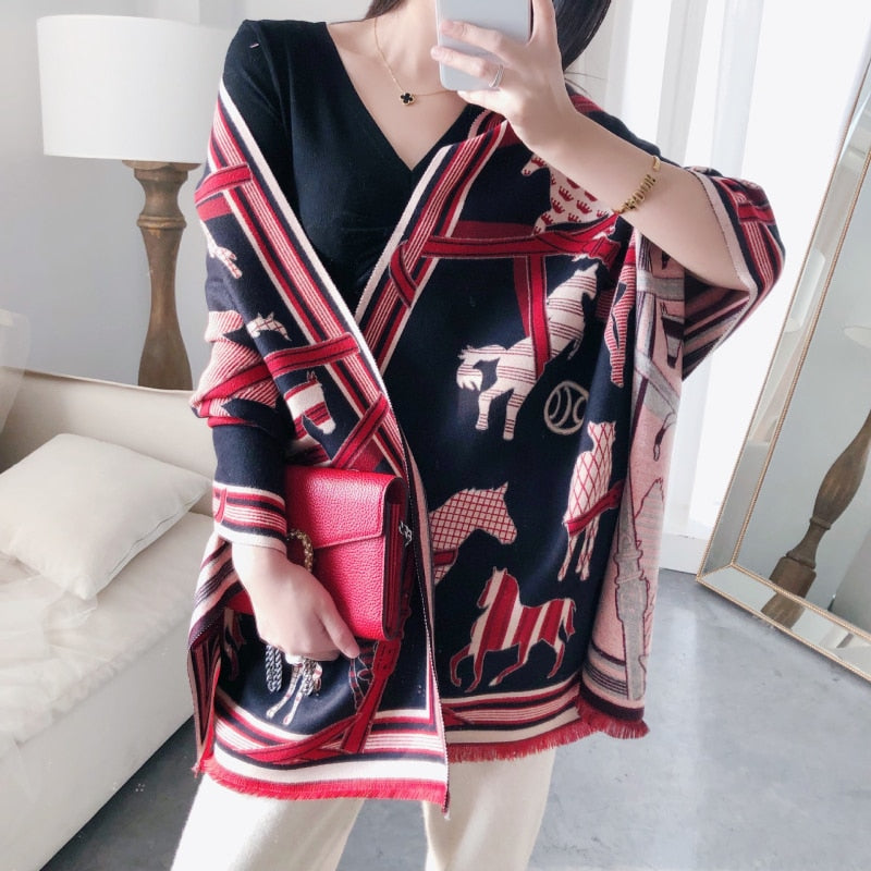XXL Damen Winterschal Kaschmir Viskose Stola Schlauchschal  Halstuch Strickschal Loop NEU
