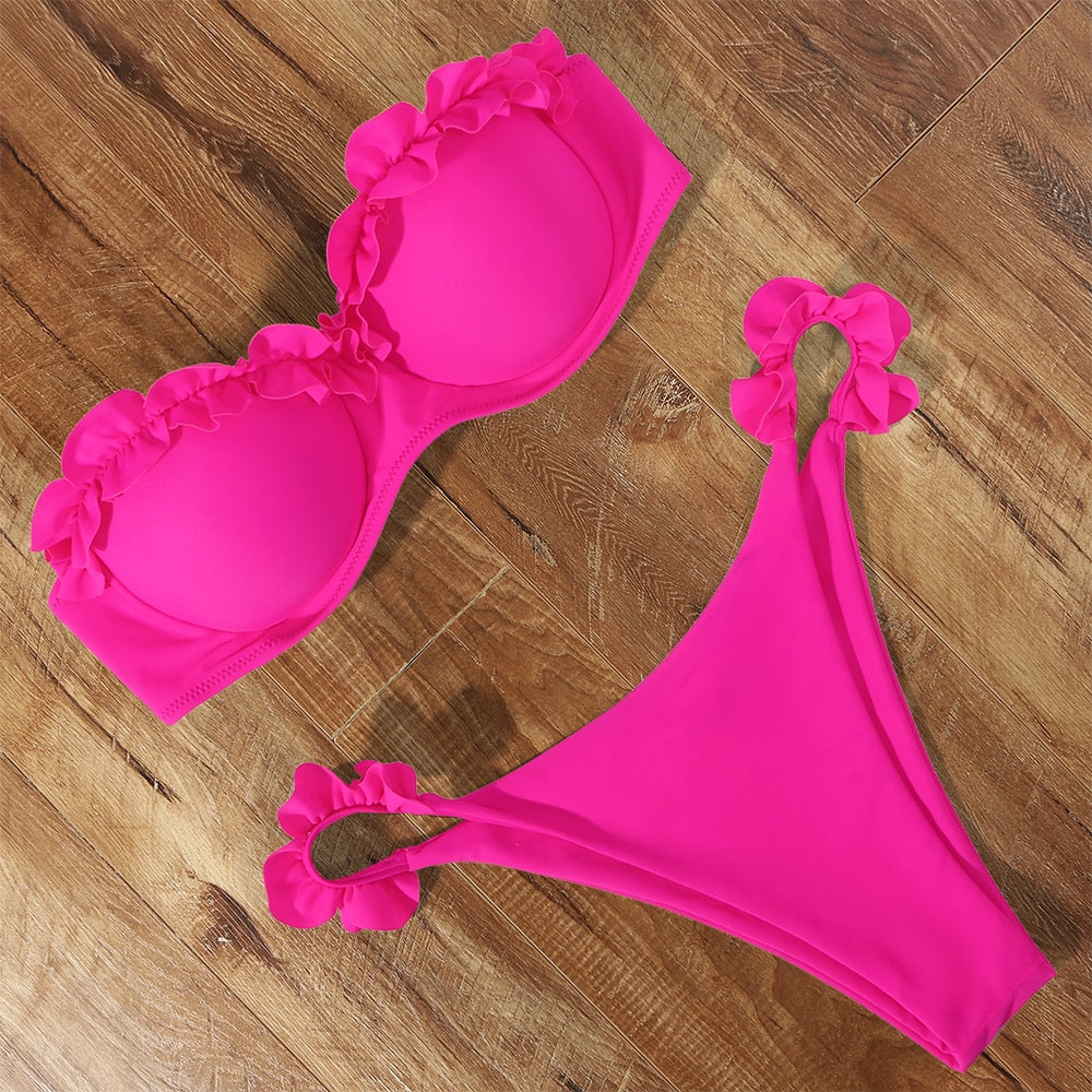 Damen Push Up Bikini Set BH Gepolstert Brasilianischer Badeanzug Bademode Strand Bademode
