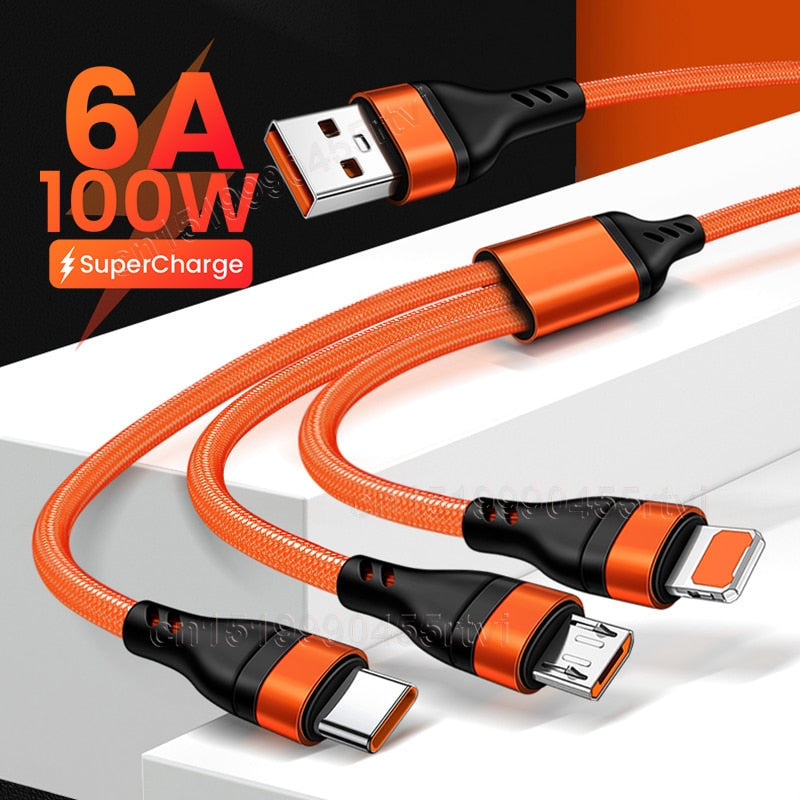 3 in 1 Ladekabel USB Typ C Schnell Datenkabel für Samsung Huawei Handy Schnellladekabel