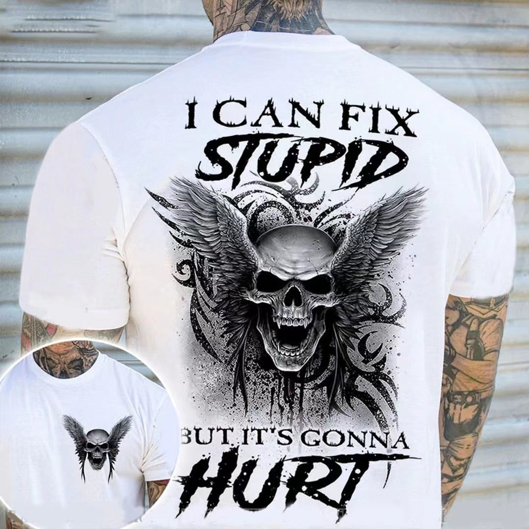Herren Metal Skull 3D T-Shirt Rundhals Unisex Sommer Streetwear