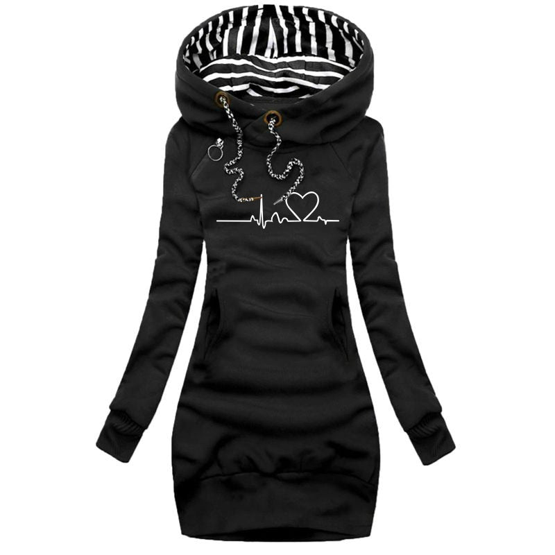 Dame Kapuzenpullover Minikleid Hoodie Sweatshirt Longtops Tunika Jumper Kleid Streetwear