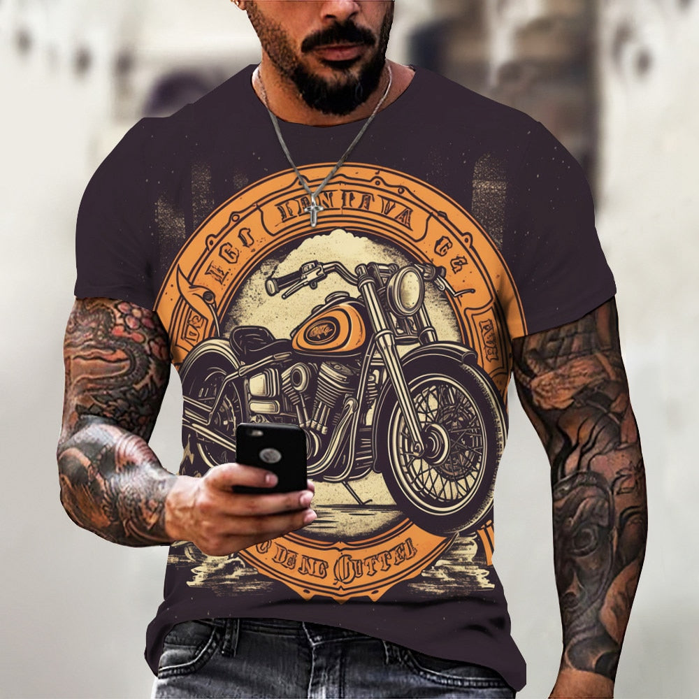 Herren Fashion Vintage Biker 3D T-Shirt Rundhals Unisex Sommer Streetwear