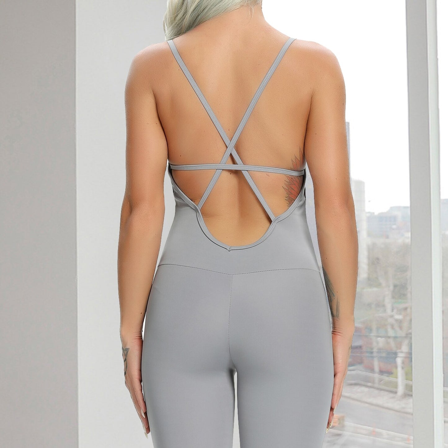 Damen Overall Jumpsuit Sport Yoga Hose Sexy Rückenfrei Fitness Anzug Einteiler