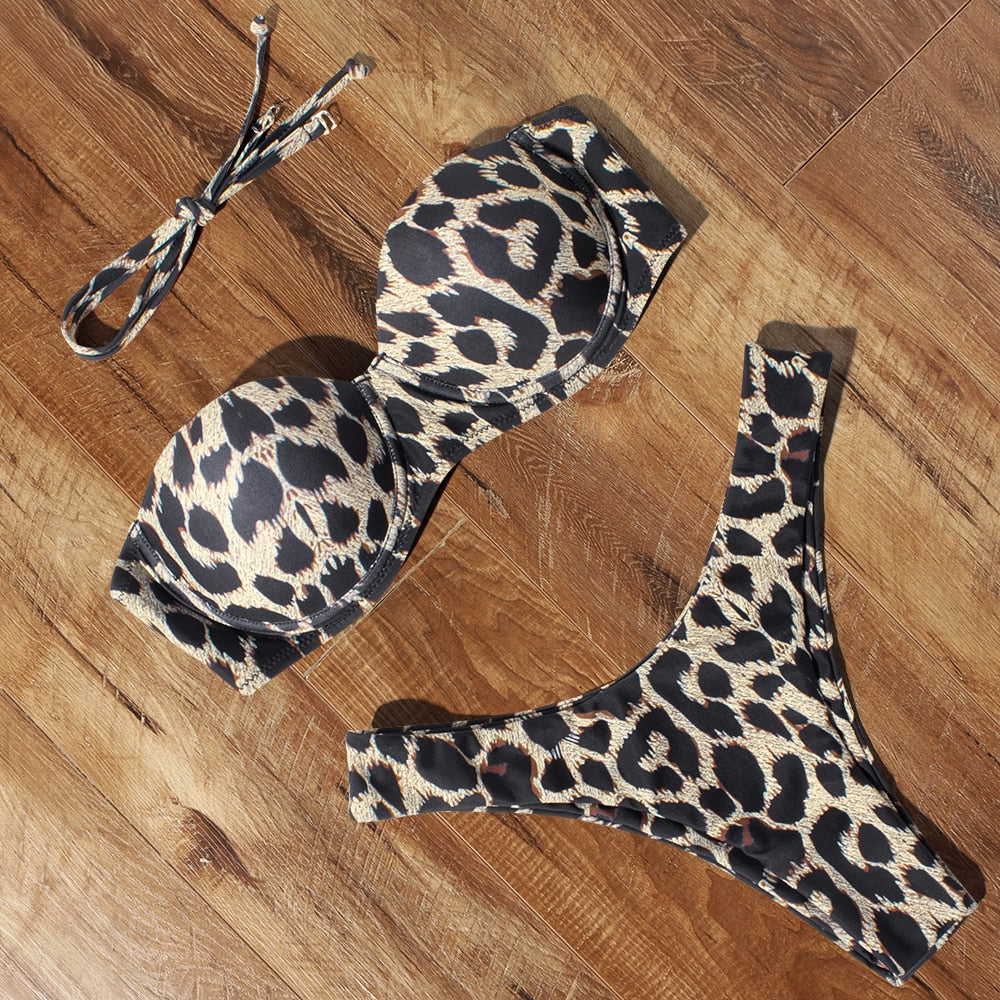 Damen Push Up Bikini Set BH Gepolstert Brasilianischer Badeanzug Bademode Strand Bademode