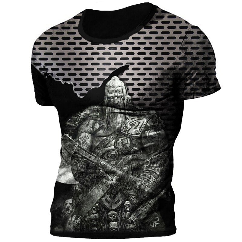 Herren Viking Tattoo 3D T-Shirt Rundhals Unisex Sommer Streetwear